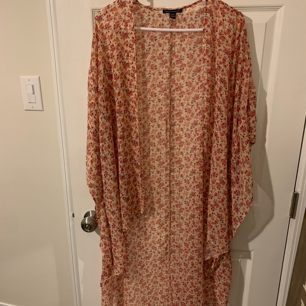 American Eagle Sheer Pink Floral Duster - Size Medium